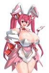  animal_ears bare_shoulders blush bow breasts bunny_ears choker cleavage di_gi_charat hair_bow highres huge_breasts long_hair looking_at_viewer naniwadou pink_hair red_eyes ribbon smile solo transparent_background twintails usada_hikaru 