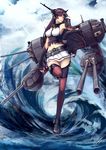 absurdres artist_name breasts cloud covered_nipples fingerless_gloves gloves highres kantai_collection large_breasts long_hair looking_to_the_side miniskirt nagato_(kantai_collection) navel pleated_skirt pose purple_hair red_eyes sakuramon shou_mai skirt sky solo thighhighs turret water zettai_ryouiki 