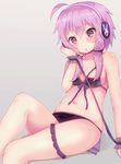  :o @_@ ahoge animal_print bare_shoulders black_bra black_panties black_ribbon blush bra breasts bunny_print cleavage collarbone eyebrows eyebrows_visible_through_hair grey_background headphones knee_up long_hair low_twintails navel open_mouth panties pink_hair purple_eyes renoa_yu ribbon simple_background sitting small_breasts solo stomach tareme thigh_strap thighs twintails underwear underwear_only vocaloid voiceroid wrist_cuffs yuzuki_yukari 
