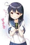  black_hair brown_eyes can energy_drink highres kantai_collection long_hair monster_energy school_uniform serafuku solo ushio_(kantai_collection) yume_no_owari 