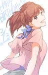  bad_id bad_pixiv_id blue_eyes bow breasts dated happy_birthday heart looking_back medium_breasts mikagami_mimika red_hair shiny shiny_hair short_hair short_sleeves short_twintails smile solo soukyuu_no_fafner twintails twitter_username wae 