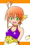  animal_ears blush breasts breath_of_fire breath_of_fire_ii bustier cat_ears cat_tail facial_mark furry gloves green_eyes orange_hair pointy_ears rinpoo_chuan short_hair solo tail 