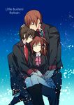  2boys black_hair brown_hair closed_eyes highres ichiemu_(picric) little_busters! long_hair multiple_boys naoe_riki natsume_kyousuke natsume_rin short_hair sitting 