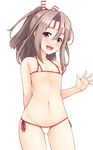  :d arms_behind_back bare_arms bare_shoulders bikini blush brown_eyes brown_hair collarbone covered_nipples cowboy_shot flat_chest groin hair_between_eyes headband kantai_collection lowleg lowleg_bikini micro_bikini midriff navel nipples open_mouth palms ponytail red_ribbon ribbon see-through short_hair side-tie_bikini simple_background smile solo standing stomach swimsuit tareme uni8 waving white_background white_bikini zuihou_(kantai_collection) 