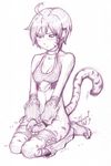  animal_ears blush breasts breath_of_fire breath_of_fire_ii bustier cat_ears cat_tail facial_mark furry gloves highres monochrome no_panties no_pants pointy_ears rinpoo_chuan setogawatakumi short_hair solo tail 
