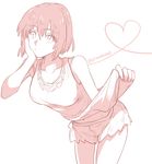  bad_id bad_pixiv_id bare_shoulders bra_strap breasts collarbone heart large_breasts looking_at_viewer monochrome navel nishio_rina shiny shiny_hair shirt_tug short_hair shorts solo soukyuu_no_fafner tank_top twitter_username wae 