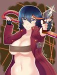  absurdres beltbra black_hair breasts cosplay dante_(devil_may_cry) dante_(devil_may_cry)_(cosplay) devil_may_cry devil_may_cry_3 ebony_&amp;_ivory gun highlights highres kill_la_kill matoi_ryuuko multicolored_hair navel parody red_hair revealing_clothes short_hair solo streaked_hair two-tone_hair underboob weapon 