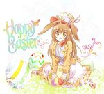  brown_hair dress easter eggs hat helpyourselfish iesupa long_hair rabbit_ears rwby velvet_scarlatina 