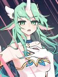  1girl alternate_costume alternate_eye_color alternate_hair_color alternate_hairstyle breasts fluffy_ears gloves green_hair highres horn league_of_legends long_hair magical_girl solo soraka star_guardian_(league_of_legends) star_guardian_soraka very_long_hair white_gloves white_wings wings 