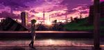  feel_(nasitaki) grass hat kneehighs original purple reflection ruins scarf scenic seifuku skirt sunset 
