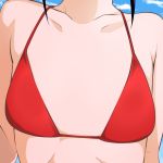  1girl bare_shoulders bikini blue_sky close-up collarbone commentary_request flat_chest head_out_of_frame kaguya-sama_wa_kokurasetai_~tensai-tachi_no_renai_zunousen~ outdoors red_bikini shinomiya_kaguya sky solo swimsuit upper_body yielder 