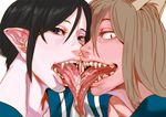  demon female french_kissing kissing long_tongue not_furry open_mouth saliva tongue vampire wet 松葉 