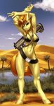  2016 absurd_res anthro clothed clothing cloud desert detailed_background equine fan_character female full-length_portrait hi_res horn ksg-15 mammal my_little_pony mykegreywolf outside portrait sand skimpy sky solo standing unicorn water weapon 