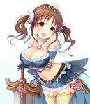  armor blush breast_rest breasts brown_eyes brown_hair crossed_arms gauntlets granblue_fantasy idolmaster idolmaster_cinderella_girls kirifrog large_breasts open_mouth smile solo sword thighhighs totoki_airi twintails weapon 