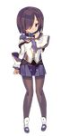  absurdres black_legwear blade_(galaxist) blush full_body hair_over_one_eye highres official_art pantyhose pleated_skirt pop-up_story purple_eyes purple_hair short_hair skirt solo st._feles_gakuen_uniform transparent_background ursula_raiment 