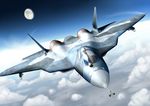  airplane camouflage cloud fighter_jet flying jet maku_ro military military_vehicle missile moon radio_antenna real_life realistic su-57 