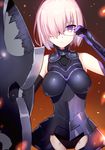  armor bad_id bad_pixiv_id bare_shoulders breasts carchet elbow_gloves fate/grand_order fate_(series) glasses gloves hair_over_one_eye mash_kyrielight medium_breasts purple_eyes purple_hair short_hair solo 