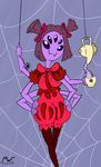  2016 6_arms anthro arachnid arthropod fangs female hair hair_bow hair_ribbon looking_at_viewer muffet multi_arm multi_eye multi_limb mysterywhiteflame open_mouth pigtails ribbons short_hair solo spider undertale video_games 