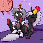  birthday_hat black_fur blush candypuddle cum equine eyes_closed fan_character female fur grey_hair hair internal invalid_tag male male/female mammal markings my_little_pony open_mouth orgasm penetration pussy reverse_cowboy_position white_hair zebra 