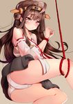  absurdres ahoge ass bound bound_wrists brown_hair detached_sleeves double_bun eyebrows eyebrows_visible_through_hair headgear highres japanese_clothes kantai_collection kongou_(kantai_collection) long_hair md5_mismatch nontraditional_miko panties rope skirt solo thighs underwear xinshijie_de_akalin 
