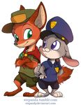  2016 alpha_channel anthro canine child clothing crossed_arms cute disney duo eye_contact female fox fur green_eyes grey_fur judy_hopps lagomorph long_ears male mammal nick_wilde orange_fur police_uniform predator/prey purple_eyes rabbit simple_background smile stepandy transparent_background uniform young zootopia 