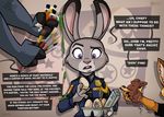  2016 anthro buckteeth candy canine chief_bogo chocolate claws clothing dialogue disney easter egg english_text female fennec finnick food fox fur grey_fur group hi_res holding_object holidays inner_ear_fluff judy_hopps lagomorph long_ears male mammal open_mouth paint paintbrush police_uniform purple_eyes rabbit solo_focus tattoo teeth text uniform wolfjedisamuel zootopia 