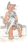  abdominal_bulge anal anal_penetration big_dom_small_sub blush cum cum_drip dripping feline fur grey_fur invalid_tag male male/male mammal orange_fur penetration penis sex sitting size_difference smile sweat tongue tongue_out traditional_media_(artwork) 
