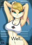  ... anthro big_breasts blonde_hair blue_eyes bottomless breasts cleavage clothed clothing edit female fenrox fur hair hairband lagomorph locker lola_bunny looking_at_viewer looney_tunes mammal navel rabbit solo space_jam tan_fur warner_brothers 