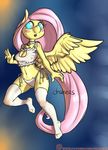  2016 abstract_background anthro anthrofied bell_collar blue_eyes cat_lingerie clothed clothing collar draneas equine feathered_wings feathers female fluttershy_(mlp) friendship_is_magic hair hi_res legwear lingerie long_hair mammal my_little_pony navel open_mouth panties patreon pegasus pink_hair solo thigh_highs underwear wings 