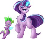  2016 absurd_res alpha_channel duo equine female fist_bump friendship_is_magic glowing hi_res horn madacon magic male mammal my_little_pony simple_background spike_(mlp) starlight_glimmer_(mlp) transparent_background unicorn 