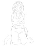  2016 alligator animated annoyed breasts clothed clothing crossed_arms dreadlocks female fully_clothed fuzzamorous grin hair looking_at_viewer loop middle_finger midriff navel reptile scalie simple_background sketch solo standing teeth white_background zynn 