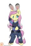  2016 alasou alpha_channel biped clothing cosplay costume disney equine eyelashes fake_ears fake_rabbit_ears female flag fluttershy_(mlp) friendship_is_magic hair hi_res holding_object judy_hopps long_hair looking_at_viewer mammal my_little_pony patreon pegasus pink_hair police_uniform simple_background smile solo teal_eyes transparent_background uniform wings zootopia 