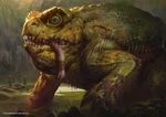  ambiguous_gender amphibian blood claws feral green_theme jason_kang magic_the_gathering monster official_art outside partially_submerged scalie severed_limb toad 