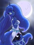  2016 ambris anthro anthrofied blue_eyes blue_hair butt_pose clothing constellation cutie_mark dress equine eyelashes feathered_wings feathers female friendship_is_magic hair horn long_hair looking_at_viewer mammal moon my_little_pony night princess princess_luna_(mlp) royalty sky solo star winged_unicorn wings 