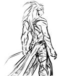  2016 asriel_dreemurr athletic boss_monster caprine chillchell clothed clothing goat hair horn long_hair male mammal markings monochrome pants rear_view sketch solo topless undertale video_games 