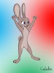  2016 anthro buckteeth colydos disney eyelashes female fur gradient_background grey_fur hi_res judy_hopps lagomorph long_ears mammal no_clothes nude open_mouth purple_eyes pussy rabbit simple_background smile solo standing teeth zootopia 
