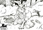  2016 anal_beads anthro black_and_white black_sclera breasts chest_tuft digimon dildo easter egg female forest holidays looking_at_viewer monochrome nude renamon s-nina sex_toy solo tree tuft 