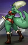  anthro breasts butt female hi_res lewded lizard melee_weapon reptile scalie solo sword weapon 