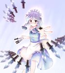  aura braid izayoi_sakuya knife m_spark maid maid_headdress silver_eyes silver_hair solo touhou twin_braids 