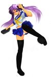  hiiragi_kagami lucky_star okera panties pleated_skirt purple_hair ryouou_school_uniform school_uniform serafuku skirt solo thighhighs underwear 