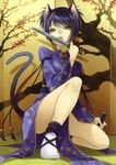  absurdres animal_ears bell black_hair cat_ears china_dress chinese_clothes dress highres knife legs one_knee open_mouth original ryou_(kimagure) sheath socks solo squatting sword tail weapon yellow_eyes 