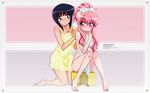  bathing black_hair blue_eyes covering highres long_hair louise_francoise_le_blanc_de_la_valliere multiple_girls naked_towel non-web_source nude_cover pink_eyes pink_hair ponytail short_hair siesta towel wallpaper zero_no_tsukaima 