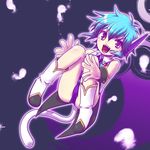  bad_id bad_pixiv_id blue_hair boots feathers galaxy_angel galaxy_angel_rune nano-nano_pudding open_mouth purple_eyes short_hair solo tail uniform 