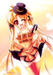  bad_id bad_pixiv_id bare_shoulders blonde_hair cane dress dress_lift elbow_gloves fate_testarossa frills gloves hat long_hair lyrical_nanoha mahou_shoujo_lyrical_nanoha mini_hat mini_top_hat one_eye_closed red_eyes smile solo teruui thighhighs top_hat twintails very_long_hair zettai_ryouiki 