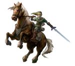  blonde_hair blue_eyes earrings epona gloves highres holding holding_sword holding_weapon horse jewelry left-handed link male_focus master_sword non-web_source official_art pointy_ears reins shield solo sword the_legend_of_zelda the_legend_of_zelda:_twilight_princess weapon 