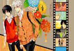  bad_id bad_pixiv_id black_hair eyepatch flower gintama male_focus multiple_boys red_eyes ro-a sakata_gintoki silver_hair takasugi_shinsuke 