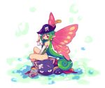  absurdly_long_hair cat fairy feathers green_hair hat la_pucelle long_hair lowres mamelon nyanko_(marl_kingdom) pantyhose pink_eyes pink_wings pirate tsuyuka_(sunny_spot) very_long_hair wings yattanya 