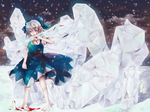  barefoot blood blue_eyes blue_hair bow cirno dress hair_bow ice short_hair snow solo sword touhou weapon yukiiri 