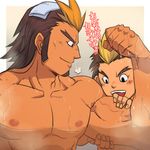  2boys abs age_difference bathroom multicolored_hair multiple_boys muscle nikism pecs shared_bathing shota size_difference tagme 