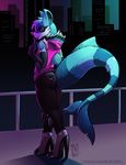  2016 bubble_butt butt butt_pose canine city clothing fish fox girly high_heels hybrid looking_at_viewer looking_back male mammal marine night shark solo thick_bottom_lip zwitterkitsune 